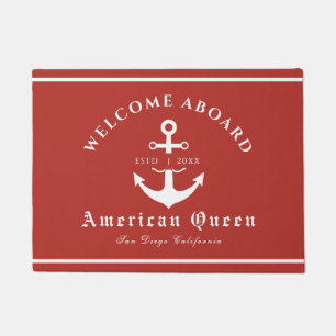 Personalised Nautical Red Welcome Aboard  Doormat