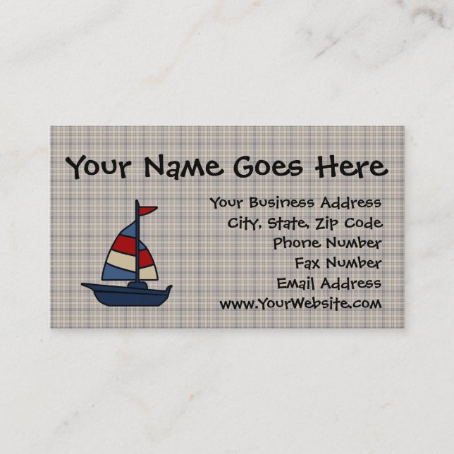 Personalised Nautical Sailboat Blue/Tan Boy's Business Card (Front)