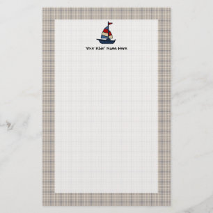 Personalised Nautical Sailboat Blue/Tan Boy's Stationery