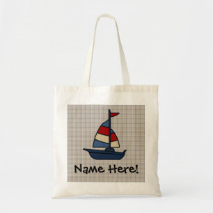 Personalised Nautical Sailboat Blue/Tan Boy's Tote Bag