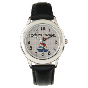 Personalised Nautical Sailboat Blue/Tan Boy's Watch