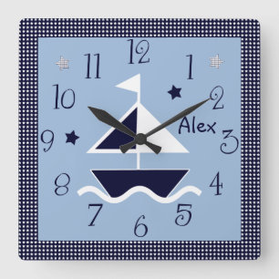 Personalised Nautical Sailboat & Stars Cute Clock