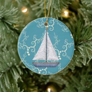 Personalised Nautical Sailboat Swirling Water Ceramic Tree Decoration