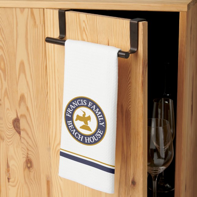 Personalised Nautical Sea Bird Logo Kitchen Towel (Thirds Fold)