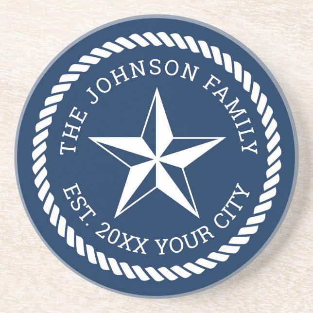 Personalised nautical star round sandstone coaster (Front)