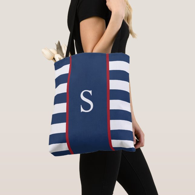 Personalised nautical striped tote bag (Close Up)
