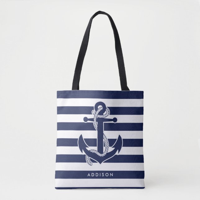 Personalised Nautical Tote Bags Add Your Name (Front)