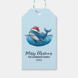 Personalised Nautical Whale in Santa Hat Christmas Gift Tags