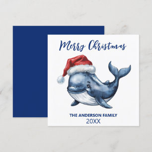 Personalised Nautical Whale in Santa Hat Christmas Holiday Card