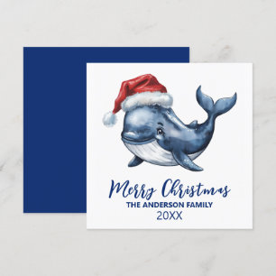 Personalised Nautical Whale in Santa Hat Christmas Holiday Card
