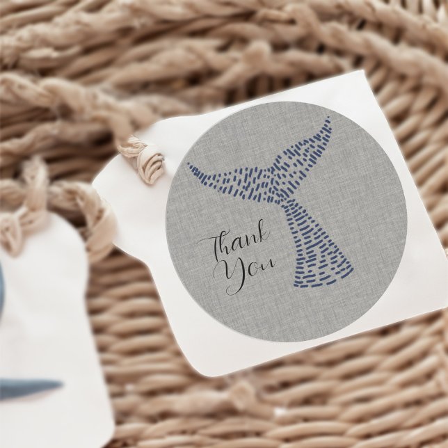 Personalised Nautical Whale Tail Art Classic Round Sticker (Personalized Nautical Whale Tail Art Classic Round Sticker)