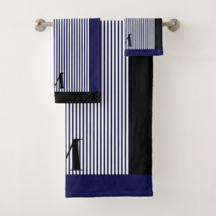 Personalised Navy And Black Nautical  Aesthetic  Bath Towel Set