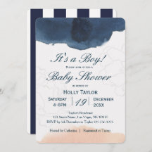 Personalised Navy and Blush Baby Shower Invitation