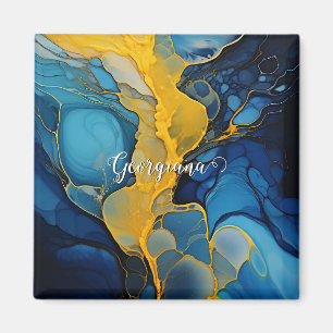 Personalised Navy and Gold Alcohol Ink Fluid Art Magnet