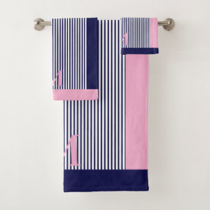 Personalised Navy And Light Pink Nautical Aesthet Bath Towel Set
