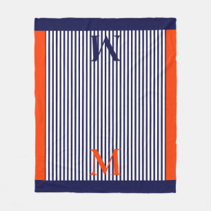 Personalised Navy And Orange Nautical  Aesthetic  Fleece Blanket