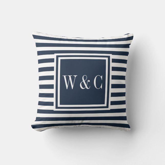 Personalised Navy and White Monogram Cushion (Front)