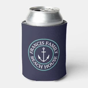 Personalised Navy Aqua Anchor Logo Can Cooler