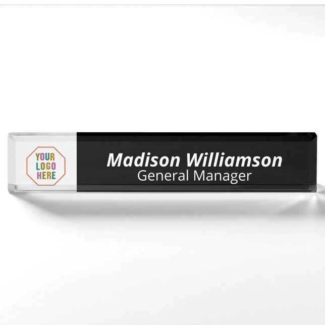 Personalised Navy black Desk Name Plate with Logo (Front)