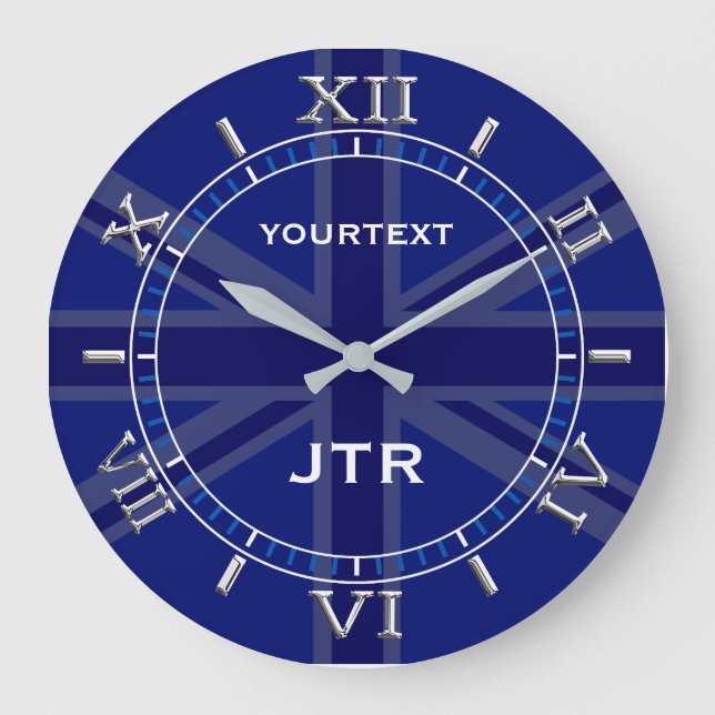 Personalised Navy Blu Union Jack British Flag Dial Large Clock (Front)