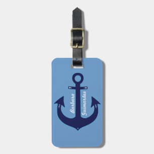 personalised navy blue anchor luggage tag