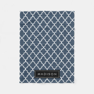 Personalised Navy Blue and Black Quatrefoil Fleece Blanket