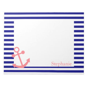 Personalised Navy Blue and Blush Pink Nautical Notepad