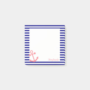 Personalised Navy Blue and Blush Pink Nautical Post-it Notes