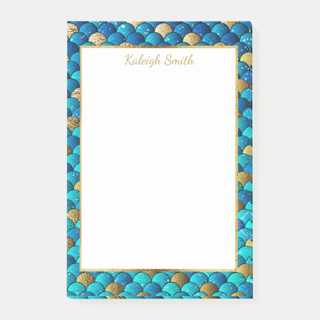 Personalised Navy Blue and Gold Mermaid Scales Post-it Notes (Front)