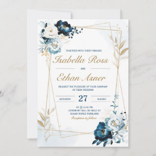 Personalised Navy Blue and Gold Wedding Bundle Invitation
