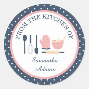 Personalised Navy Blue and Pink Baking Kitchen Classic Round Sticker