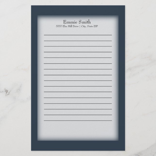 Personalised Navy Blue and White Stationery (Front)