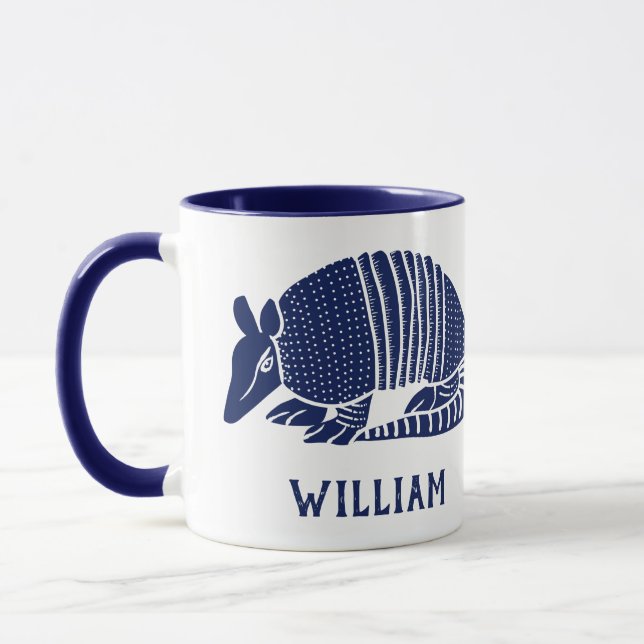 Personalised Navy Blue Armadillo Mug (Left)