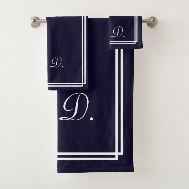 Personalised Navy Blue Bath Towel Set (Insitu)