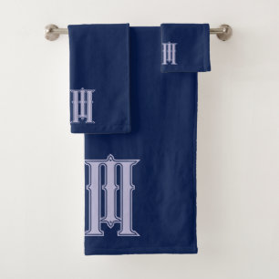 Personalised navy blue bath towel set