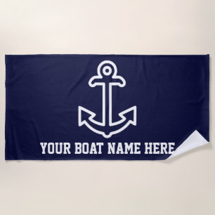 Personalised Navy Blue Boat Anchor Beach Towel
