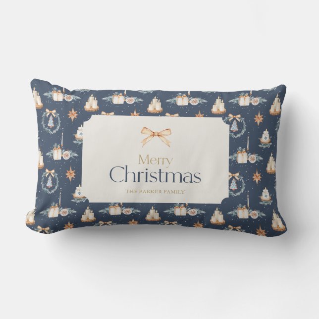 Personalised Navy Blue Christmas Throw Pillow (Front)