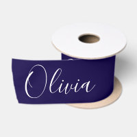 Personalised Navy Blue Elegant Name Satin Ribbon
