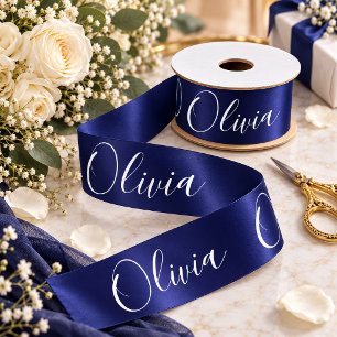 Personalised Navy Blue Elegant Name Satin Ribbon
