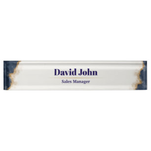 Personalised navy blue & gold agate nameplate
