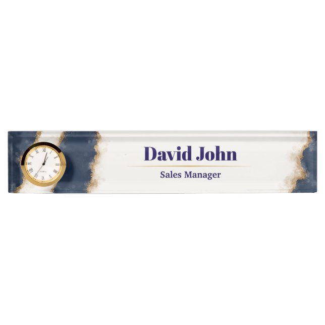 Personalised navy blue & gold agate nameplate (Front)