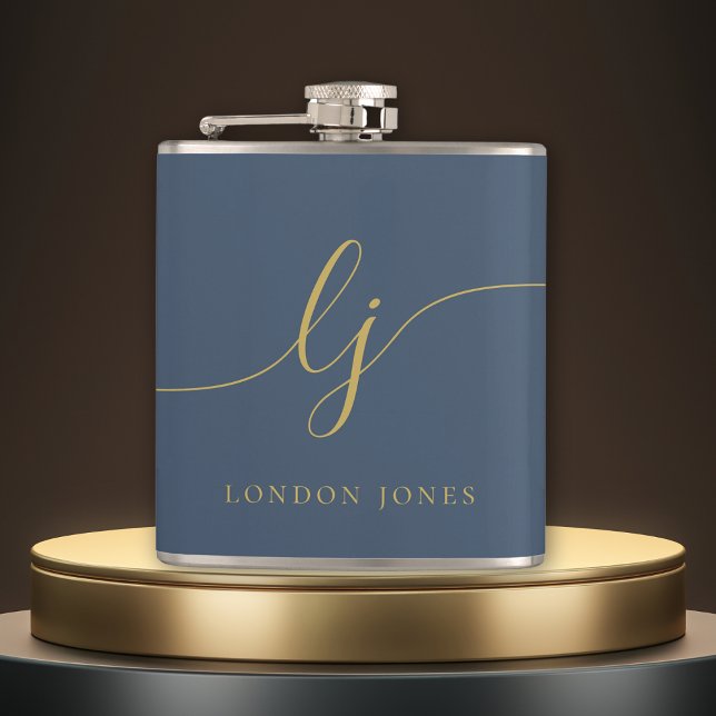 Personalised Navy Blue Gold Bachelorette Hip Flask (Creator Uploaded)