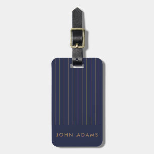 Personalised Navy Blue Gold Stripe For Him Luggage Tag