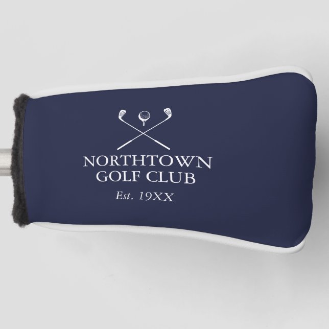 Personalised Navy Blue Golf Club Name Head Cover (Front)