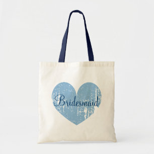 Personalised navy blue heart bridesmaid tote bags