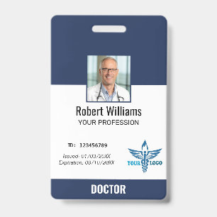 Personalised Navy Blue Hospital Employee Photo ID  Badge