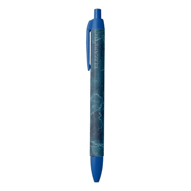 Personalised Navy Blue Marble Texture Monogram  Ink Pen (Top (Vertical))