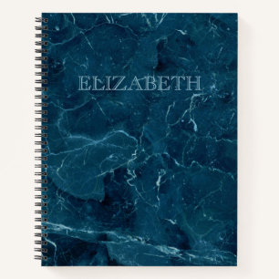 Personalised Navy Blue Marble Texture Monogram  Notebook