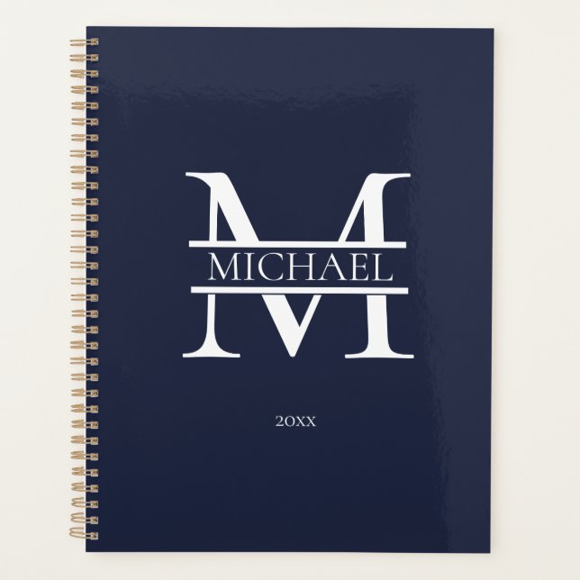 Personalised Navy Blue Monogram Initial Minimalist Planner (Front)