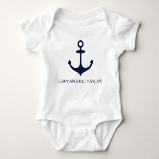 Personalised Navy Blue Nautical Anchor Baby Bodysuit